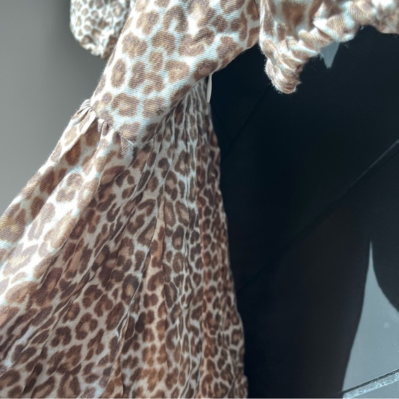 J Crew Linen Cupro Leopard Print Puff Sleeve Dress women’s size 4 - Picture 5 of 8